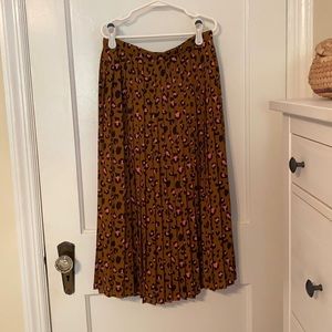 J Crew leopard pleated midi skirt